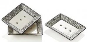 Moderne Seifenschale Porzellan eckig Schwarz Weiß mit Abtropflöchern in 3 Dekoren